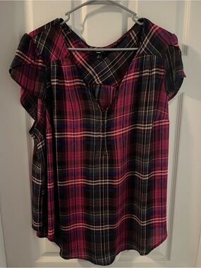 Torrid Plaid Flutter Sleeve Harper Blouse